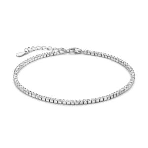 Tennisarmbånd i rhodineret sølv 17+ 3 cm – 1,5mm hvid