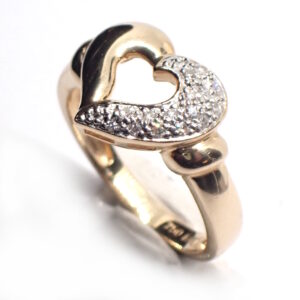 1 stk. Renoveret Guld Hjerte ring med diamanter