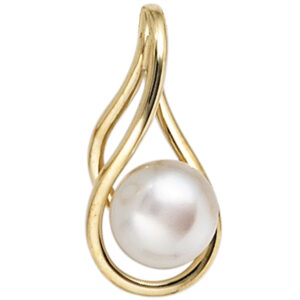 Perle vedhæng 8x18mm med ferskvandsperle i 14 karat guld